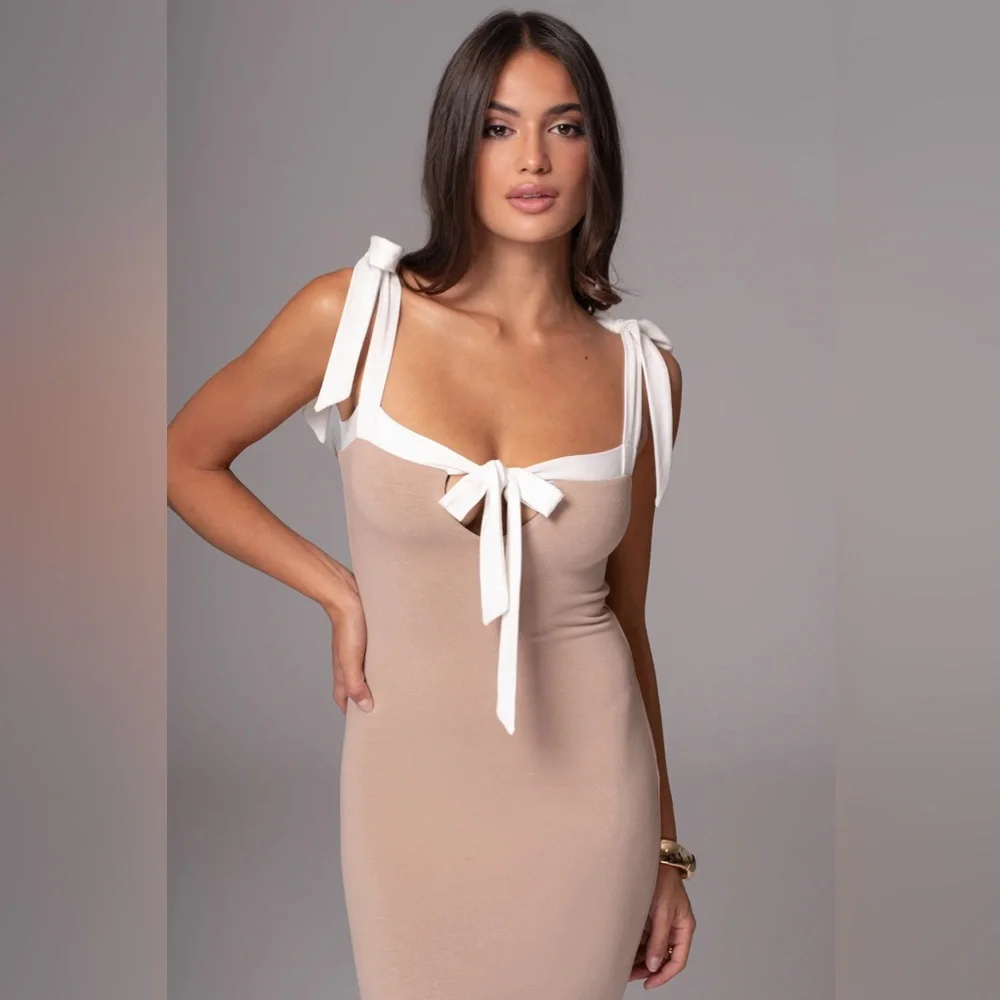 JLUXLABEL Black Ribbed Tie Front Bodycon Midi Dress - Picture 5 of 6